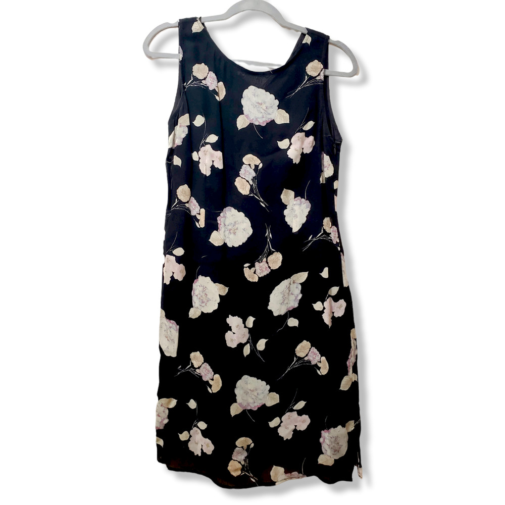 Vintage Floral Rose Print Mini Dress Black Size 6 Small Women's
